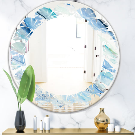 Blue Silver Spring I - Modern Round or Oval Wall Mirror - Leaves