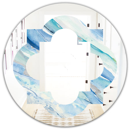 Blue Silver Spring I - Modern Round or Oval Wall Mirror - Quatrefoil