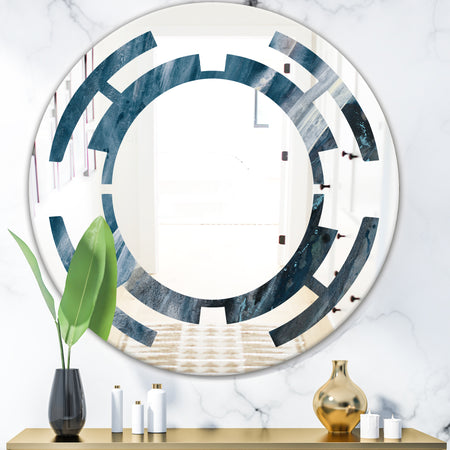 Splash Blue Indigo - Modern Round or Oval Wall Mirror - Space