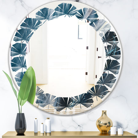 Splash Blue Indigo - Modern Round or Oval Wall Mirror - Leaves