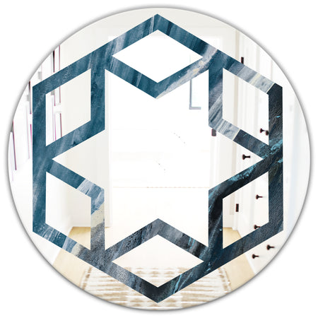 Splash Blue Indigo - Modern Round or Oval Wall Mirror - Hexagon Star