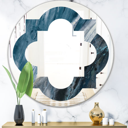 Splash Blue Indigo - Modern Round or Oval Wall Mirror - Quatrefoil
