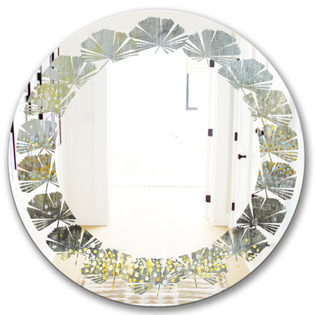 Glam Rain Abstract III - Modern Round or Oval Wall Mirror - Leaves