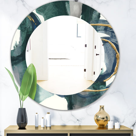 Mettalic Indigo and Gold III - Glam Wall Mirror - Frameless Oval or Round Wall Mirror