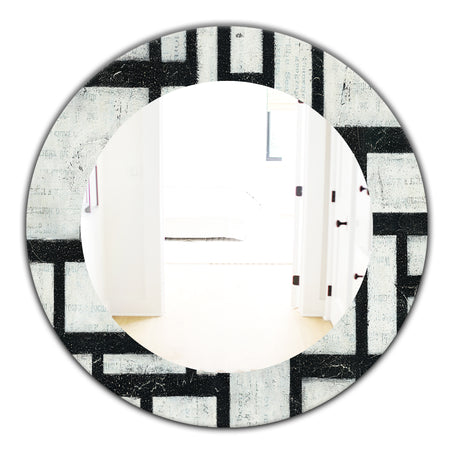 Porch & Den 'Black and White Labyrinth Geometric - Mid-Century Mirror