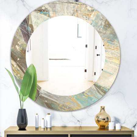 Blue Geometric Water - Modern Mirror - Frameless Oval or Round Wall Mirror