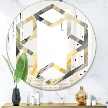 Geometric Beige Glacier - Modern Round or Oval Wall Mirror - Hexagon Star