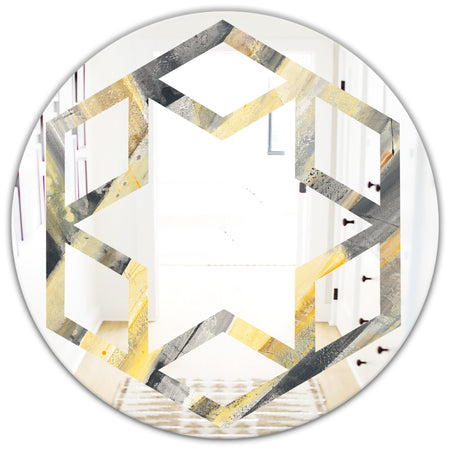 Geometric Beige Glacier - Modern Round or Oval Wall Mirror - Hexagon Star
