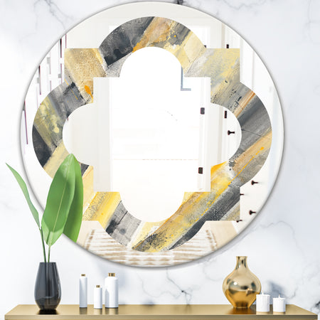 Geometric Beige Glacier - Modern Round or Oval Wall Mirror - Quatrefoil