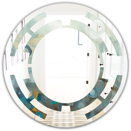Blue and Bronze Dots On Glass II - Modern Round or Oval Wall Mirror - Space