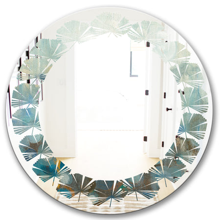 Blue and Bronze Dots On Glass II - Modern Round or Oval Wall Mirror - Leaves