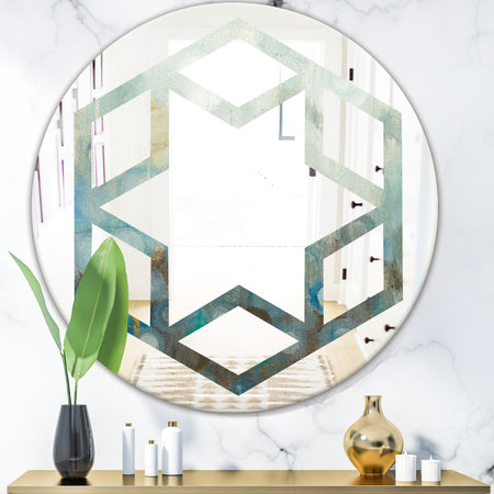 Blue and Bronze Dots On Glass II - Modern Round or Oval Wall Mirror - Hexagon Star