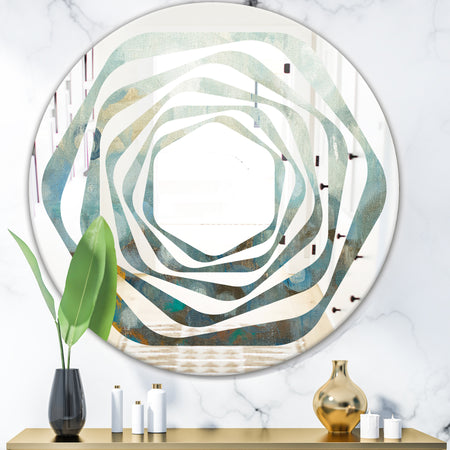 Blue and Bronze Dots On Glass II - Modern Round or Oval Wall Mirror - Whirl