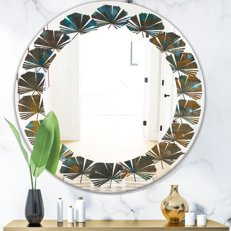Blue and Bronze Dots on Glass III - Modern Round or Oval Wall Mirror - Leaves