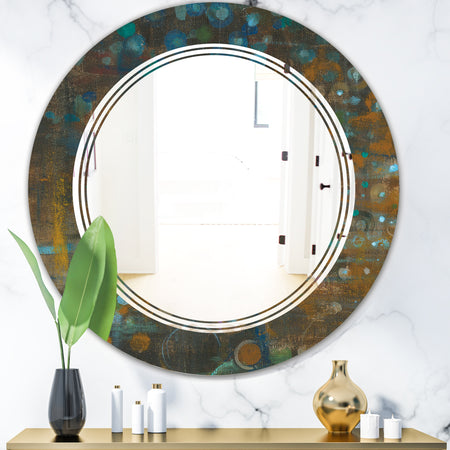 Blue and Bronze Dots on Glass III - Modern Round or Oval Wall Mirror - Triple C
