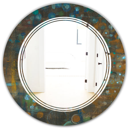 Blue and Bronze Dots on Glass III - Modern Round or Oval Wall Mirror - Triple C