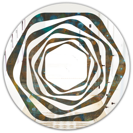 Blue and Bronze Dots on Glass III - Modern Round or Oval Wall Mirror - Whirl