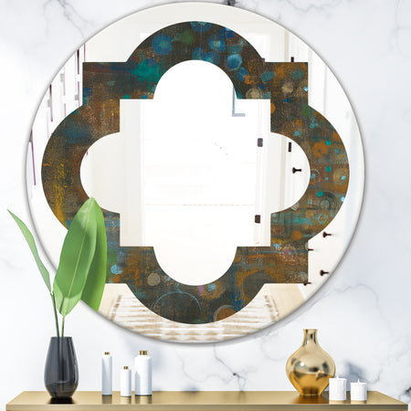 Blue and Bronze Dots on Glass III - Modern Round or Oval Wall Mirror - Quatrefoil