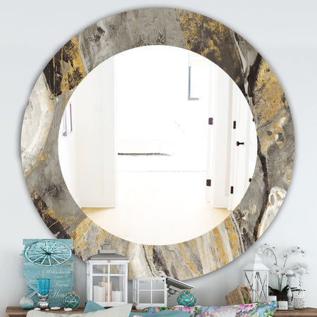 Painted Gold Stone - Traditional Mirror - Frameless Oval or Round Wall Mirror