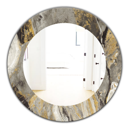 Painted Gold Stone - Traditional Mirror - Frameless Oval or Round Wall Mirror