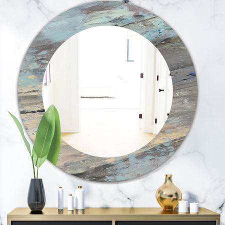 Rock Teal Panel I - Modern Mirror - Oval or Round Wall Mirror