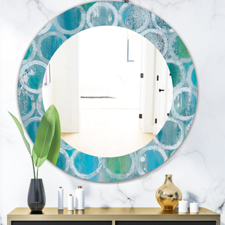Natural Blue Circle - Modern Mirror - Frameless Oval or Round Wall Mirror