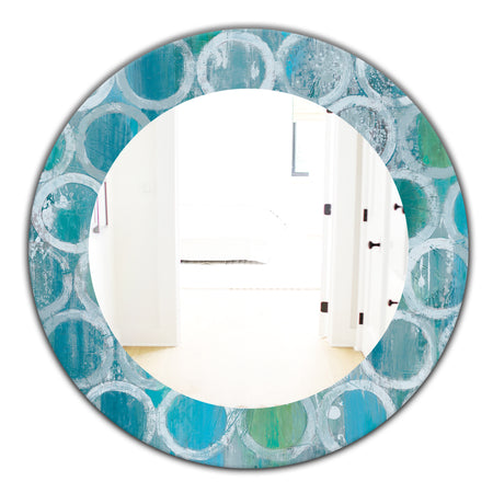 Natural Blue Circle - Modern Mirror - Frameless Oval or Round Wall Mirror