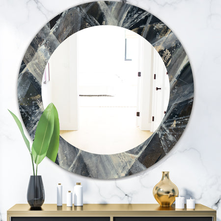 Abstract Glacial Black and White Painting - Mid-Century Mirror - Oval or Round Wall Mirror