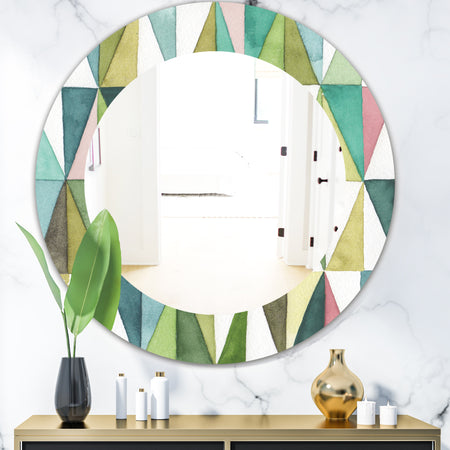 Mixed Green Geometric Pattern III - Modern Mirror - Oval or Round Wall Mirror