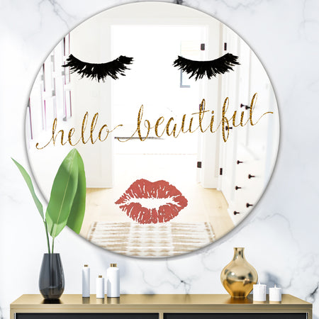 Fashion Glam Lips On Gold I - Modern Mirror - Oval and Circle Wall Mirror