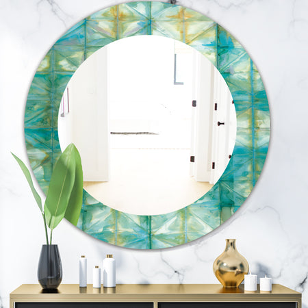 Blue Diamonds Minimal Geometric I - Mid-Century Mirror - Oval or Round Wall Mirror