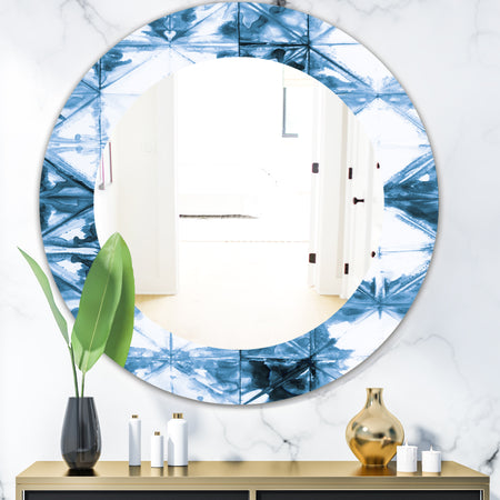 Indigo Watercolor Geometrical I - Mid-Century Mirror - Oval or Round Wall Mirror