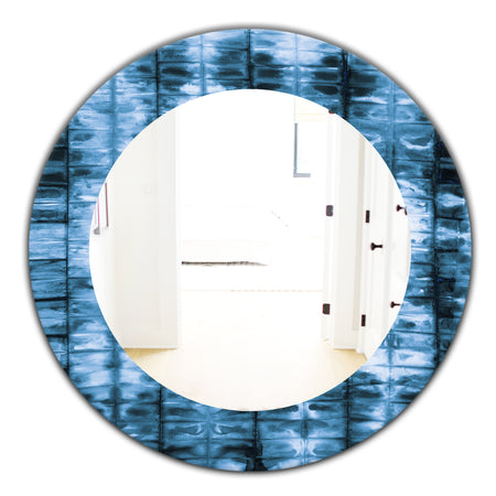 Indigo Watercolor Geometrical IV - Mid-Century Mirror - Oval or Round Wall Mirror