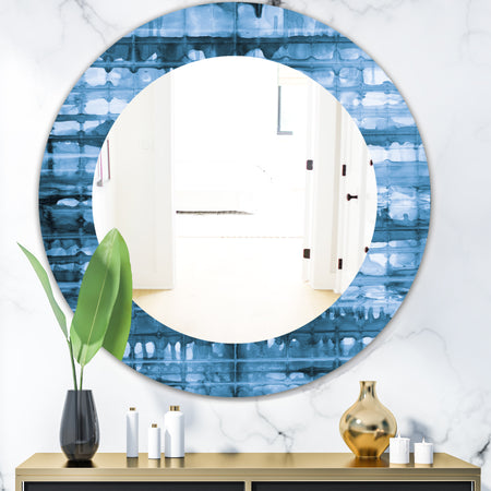 Indigo Watercolor Geometrical V - Mid-Century Mirror - Oval or Round Wall Mirror