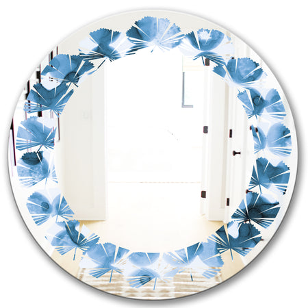 Indigo watercolor geometrical VI - Modern Round or Oval Wall Mirror - Leaves