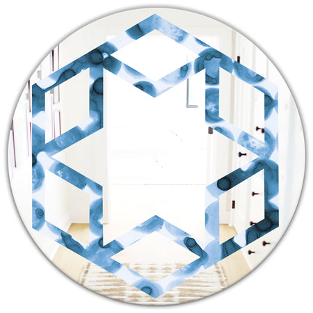 Indigo watercolor geometrical VI - Modern Round or Oval Wall Mirror - Hexagon Star