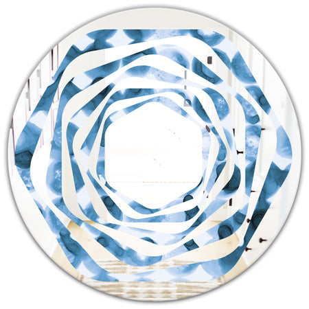 Indigo watercolor geometrical VI - Modern Round or Oval Wall Mirror - Whirl