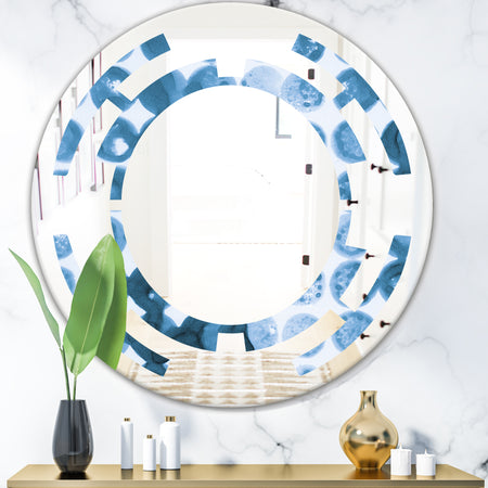 Indigo Watercolor Geometrical VII - Modern Round or Oval Wall Mirror - Space