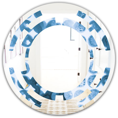 Indigo Watercolor Geometrical VII - Modern Round or Oval Wall Mirror - Space