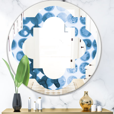 Indigo Watercolor Geometrical VII - Modern Round or Oval Wall Mirror - Quatrefoil