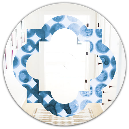 Indigo Watercolor Geometrical VII - Modern Round or Oval Wall Mirror - Quatrefoil