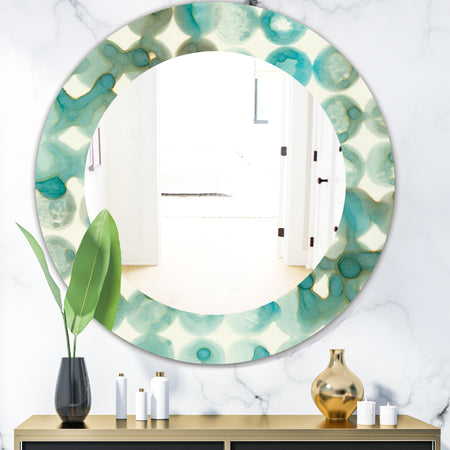 Turquoise Watercolor Geometrical I - Mid-Century Mirror - Oval or Round Wall Mirror