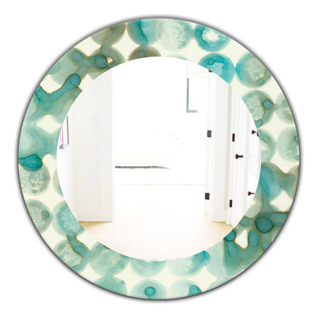 Turquoise Watercolor Geometrical I - Mid-Century Mirror - Oval or Round Wall Mirror