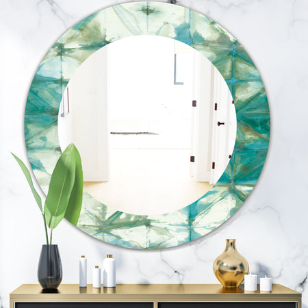 Turquoise Watercolor Geometrical III - Mid-Century Mirror - Oval or Round Wall Mirror