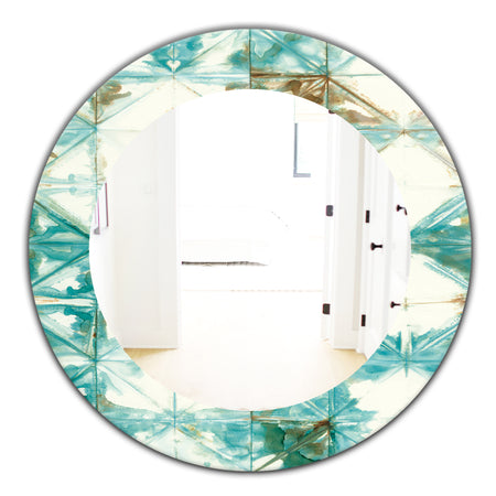 Turquoise Watercolor Geometrical IV - Mid-Century Mirror - Oval or Round Wall Mirror