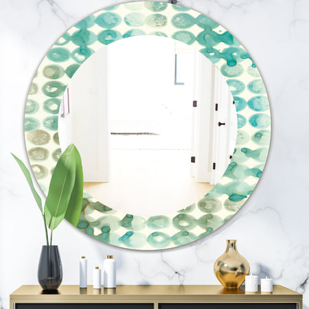 Turquoise Watercolor Geometrical V - Mid-Century Mirror - Oval or Round Wall Mirror