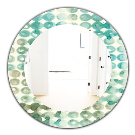 Turquoise Watercolor Geometrical V - Mid-Century Mirror - Oval or Round Wall Mirror