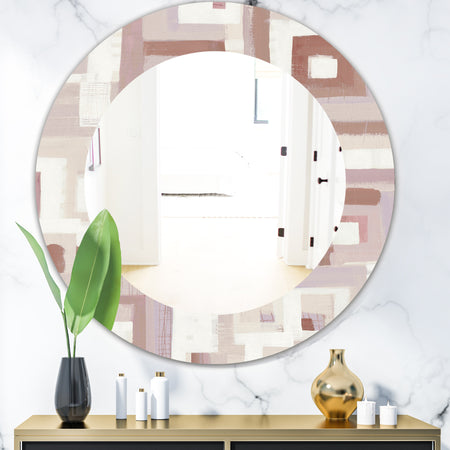 Pink Geometric Form Windows II - Modern Mirror - Frameless Oval or Round Wall Mirror