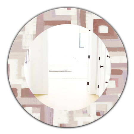 Pink Geometric Form Windows II - Modern Mirror - Frameless Oval or Round Wall Mirror