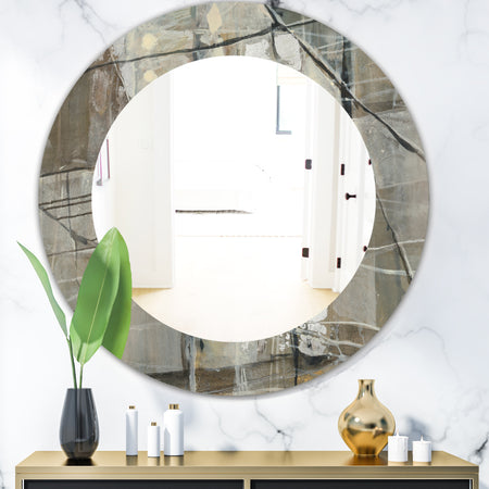 Grey Silver Geometric Composition - Modern Mirror - Oval or Round Wall Mirror